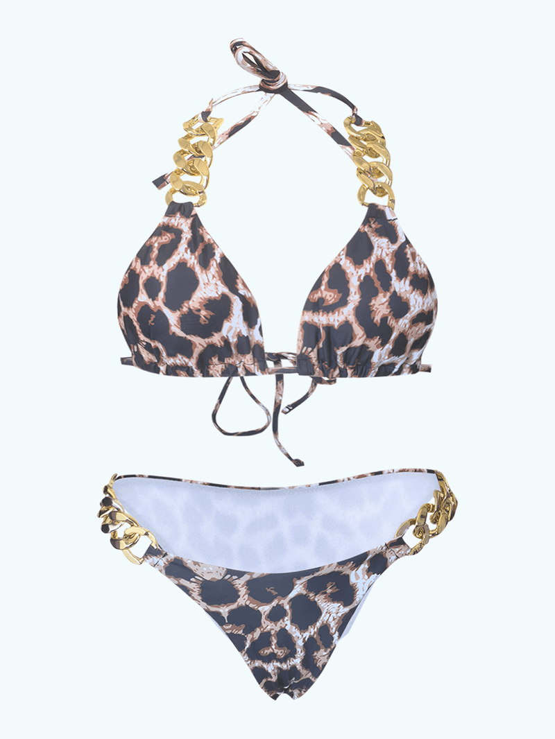 Sexy Dreieck Goldkette Bikini Leoparden muster Damen Badeanzug