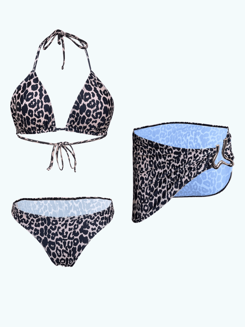 Dreiteiliger Badeanzug mit Leoparden muster