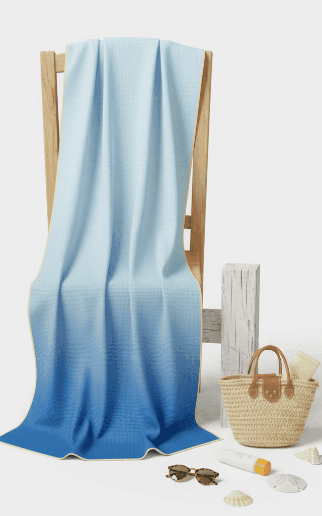 Dunkelblau bis hellblau Ombre-Mikrofaser-Handtuch mit vertikalem Farbverlauf-Effekt