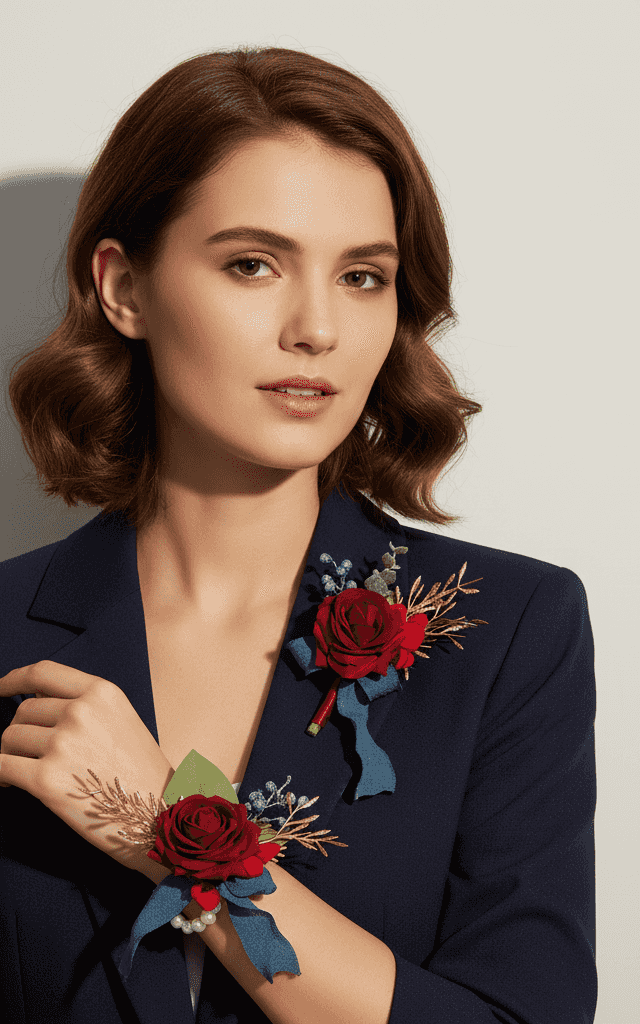 Sonnenuntergang Orange und Creme Rosen Hochzeits-Corsage Set mit gelben Akzenten für Herbstfeiern