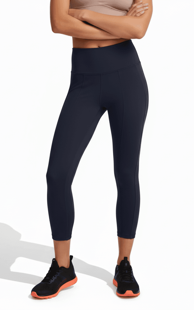 Marineblaue 7/8-Länge gekürzte Tights mit glatten Flatlock-Nähten