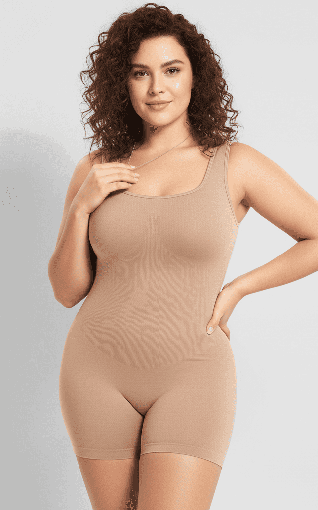 Nude nahtloser Shapewear-Romper mit quadratischem Hals für Basisschicht und Körperformung